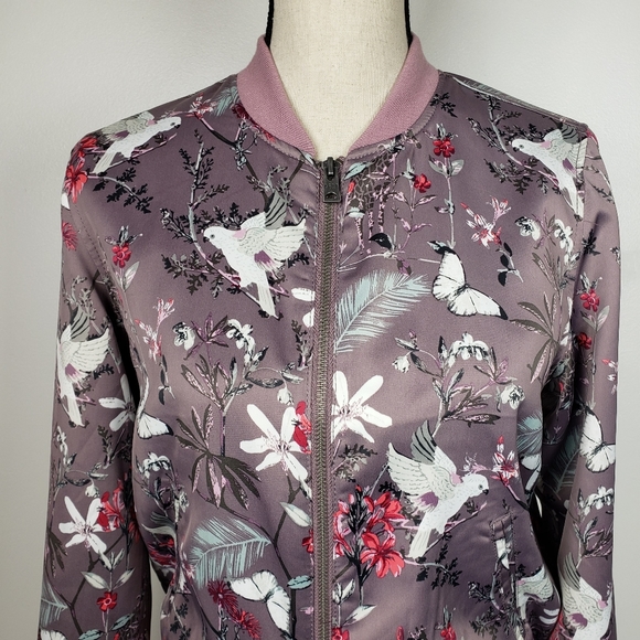 Aeropostale Purple Floral Satin Bomber Jacket M - Picture 11 of 16